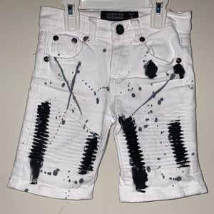 Black and White California Republic Boys Paint Splatter Moto Denim Shorts